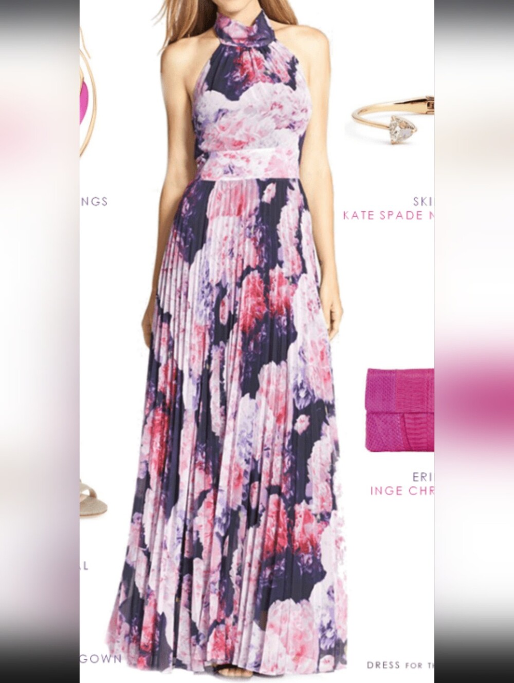 Eliza J Floral Pleated Halter Maxi Gown Dress Size 4P Petite
